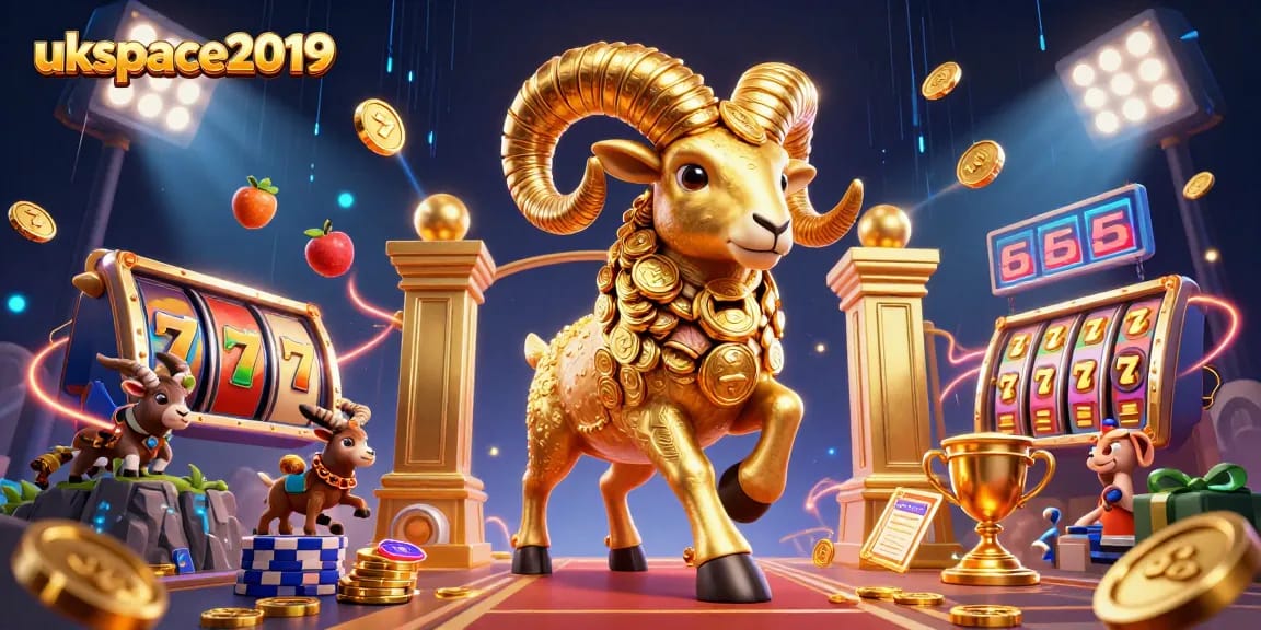 Engage with the dynamic world of ukspace2019 as the golden ram charges through a vibrant casino scene.