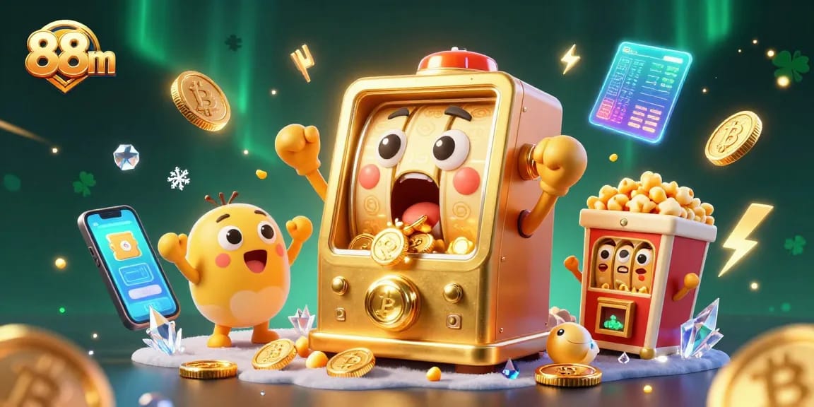 Experience thrilling wins at 88m casino with cartoon slot machines celebrating big jackpots in a vibrant atmosphere.