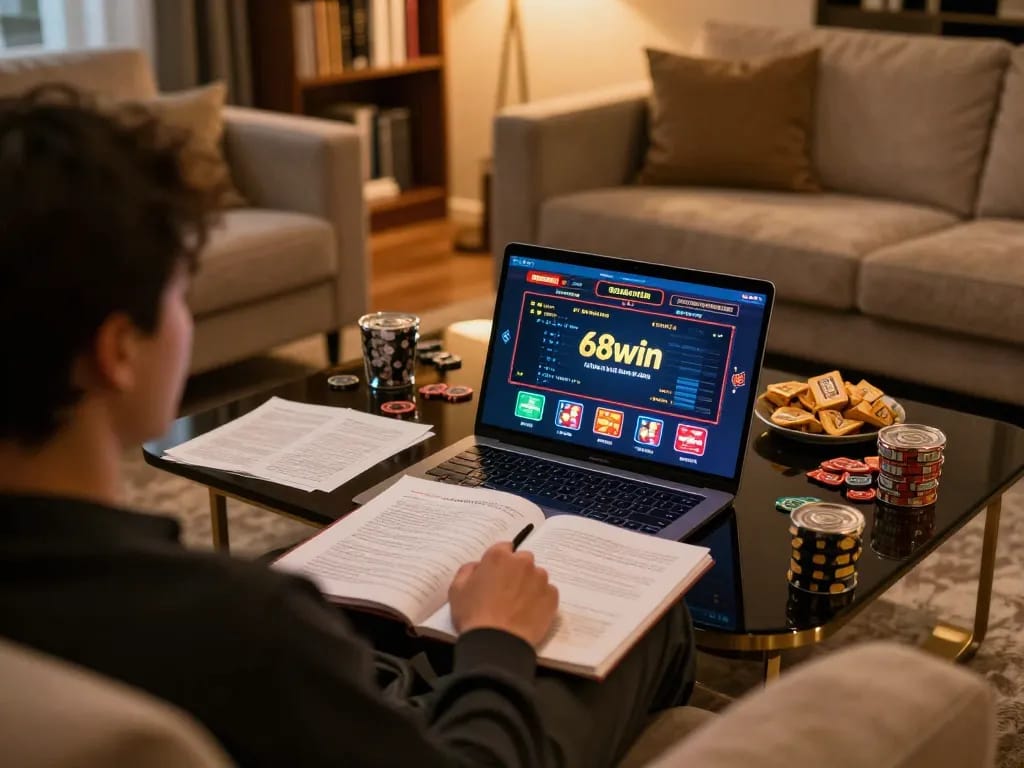 Engaging in high-stakes online gaming with 68win on a cozy setup