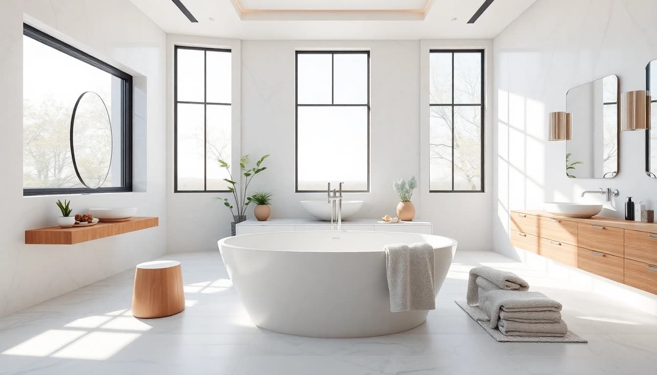 Transform your space with elegant bathrooms featuring modern fixtures and serene designs.
