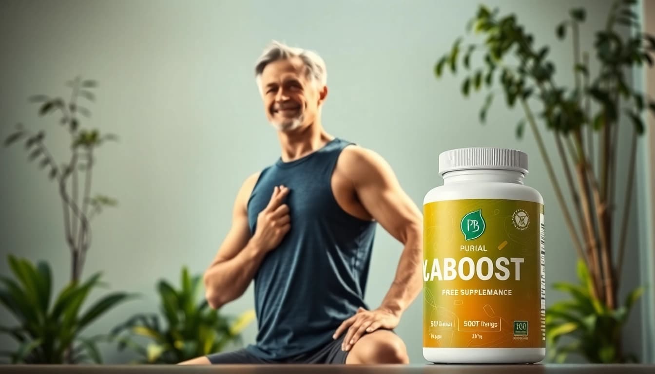 PuraBoost supplements displayed in a wellness setting promoting vitality and men's health.