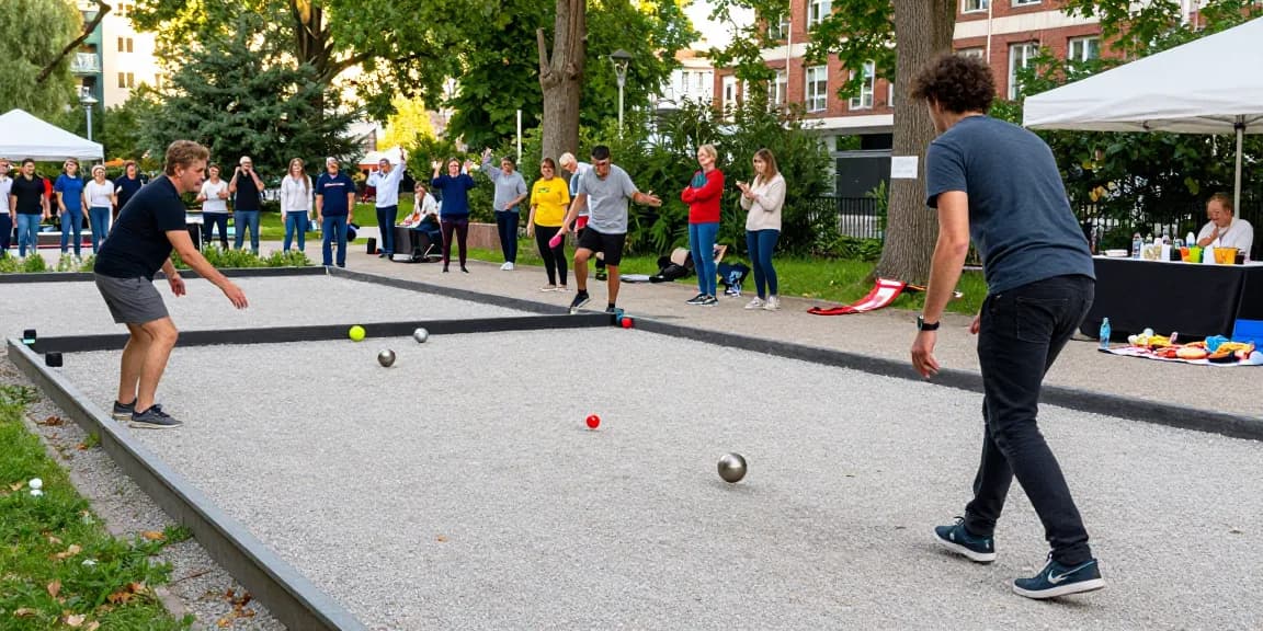 Petanque players engaged in friendly competition at urban park, fopikotagorontal.org promoting community sports