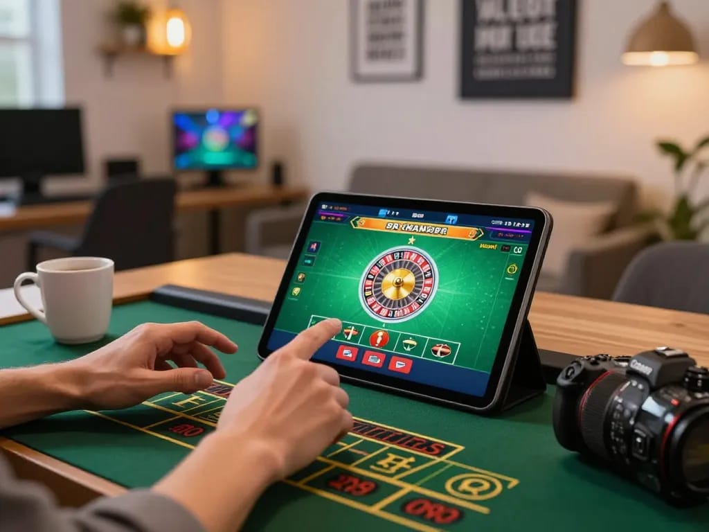 cm88 user placing bets on an online roulette game in a stylish home setting