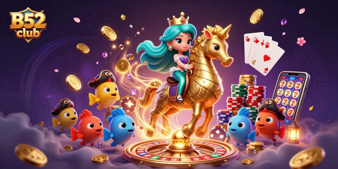 Join the fun at B52 club with exciting games and vibrant characters in an underwater casino scene!