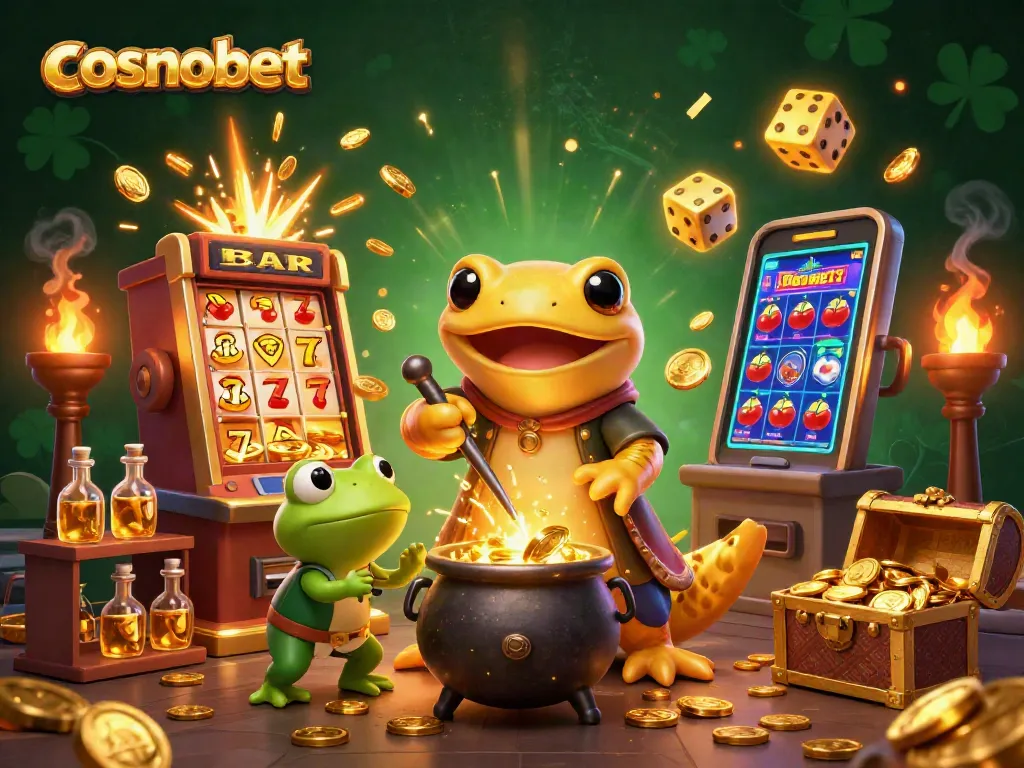 Experience cosmobet excitement with a dynamic 3D casino celebration featuring animated characters.