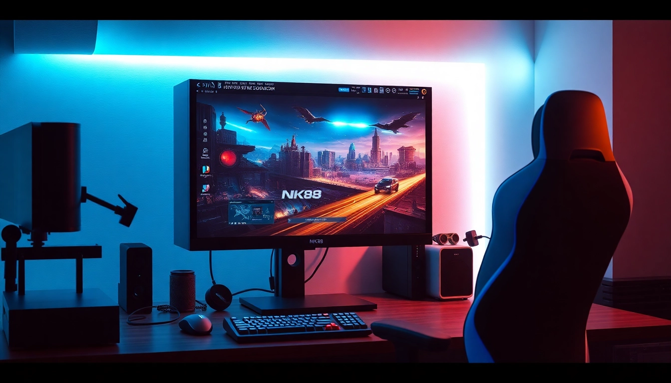 High-end gaming setup showcasing NK88 game scene with ambient lighting.