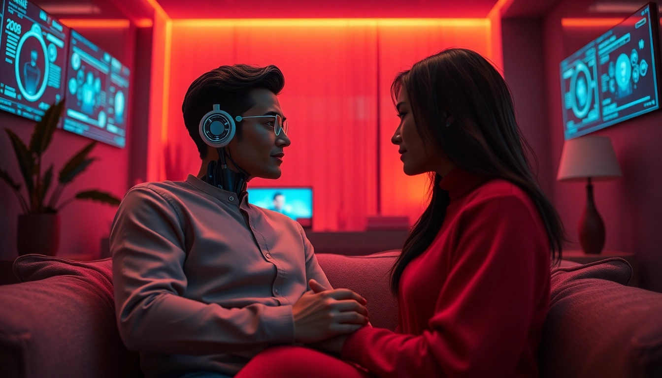 Engaging ai sex chat scene with intimate user interaction and digital character.