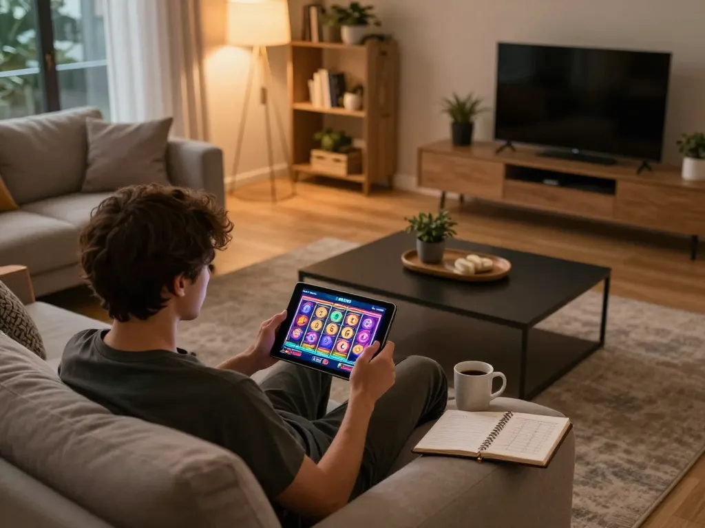 Engaging gaming session on JAYA9 platform showcasing a player enjoying online slots on a tablet