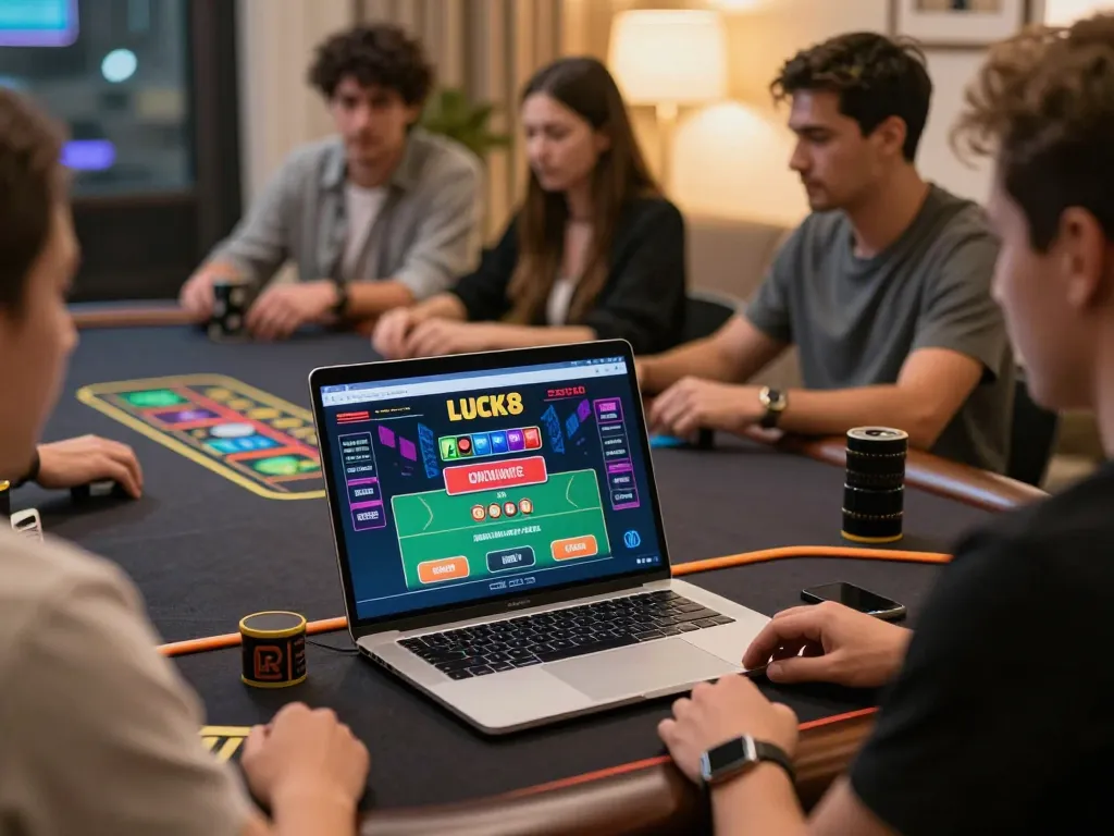 Players engaging in LUCK8 online casino with vibrant interface and live dealer excitement