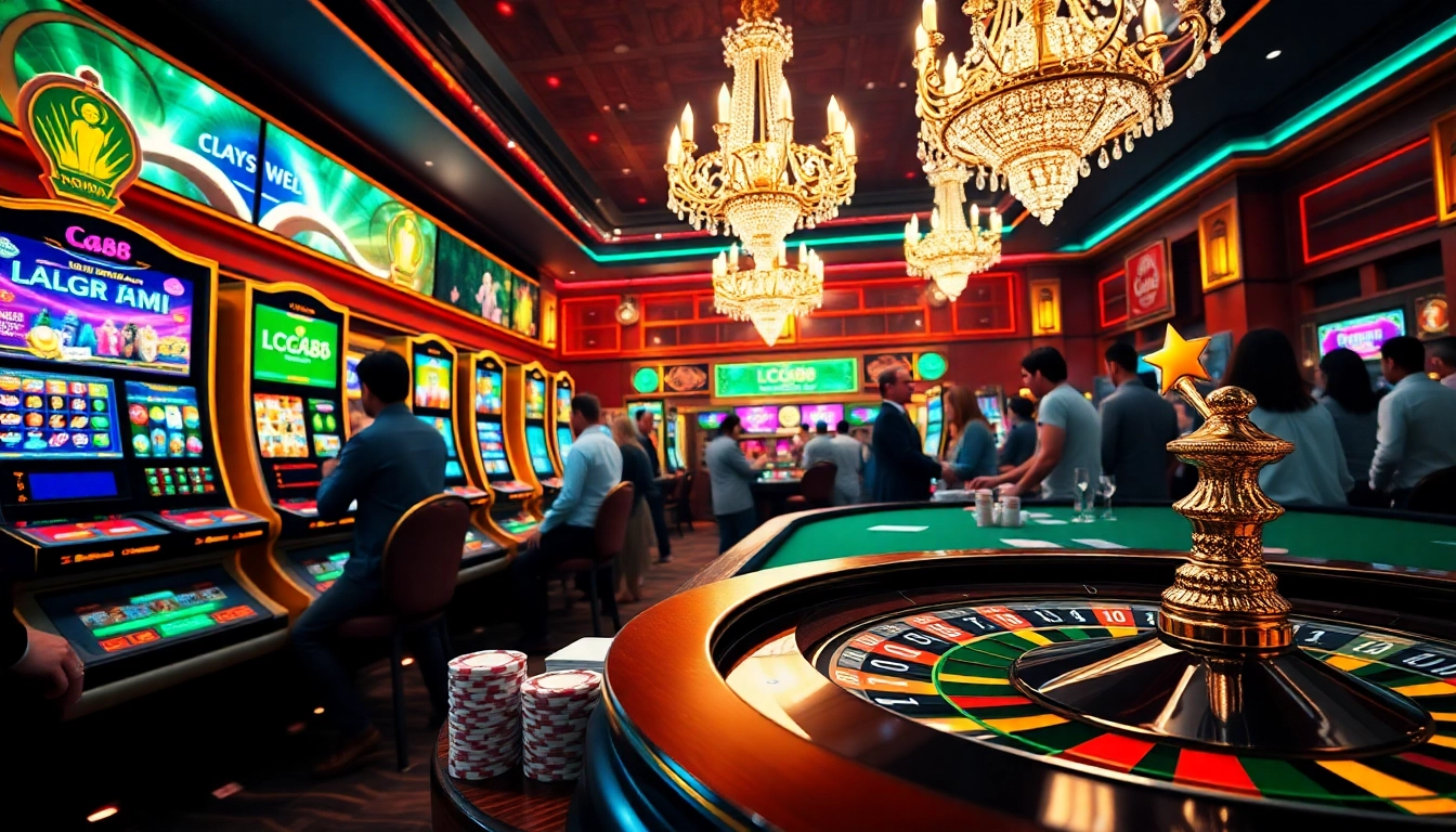 Experience Lc88's thrilling online casino with vibrant games, poker chips, and an exciting atmosphere.
