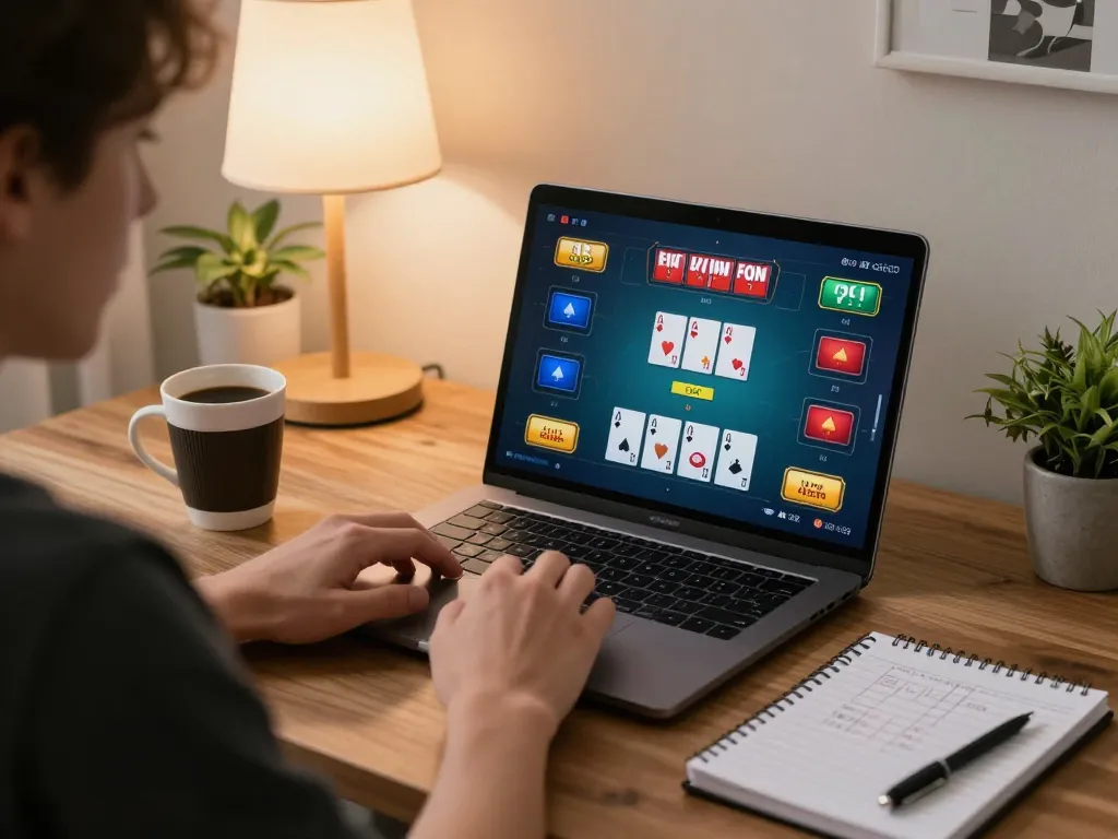 Engaging scene of 99wincasino online blackjack gameplay from a cozy home setup