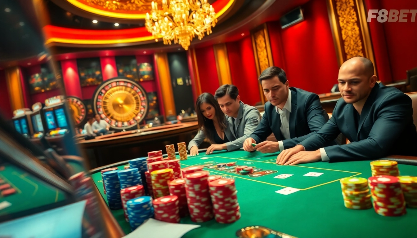 Experience the thrilling atmosphere at Nhà cái F8BET with vibrant casino games and high-stakes poker tables.