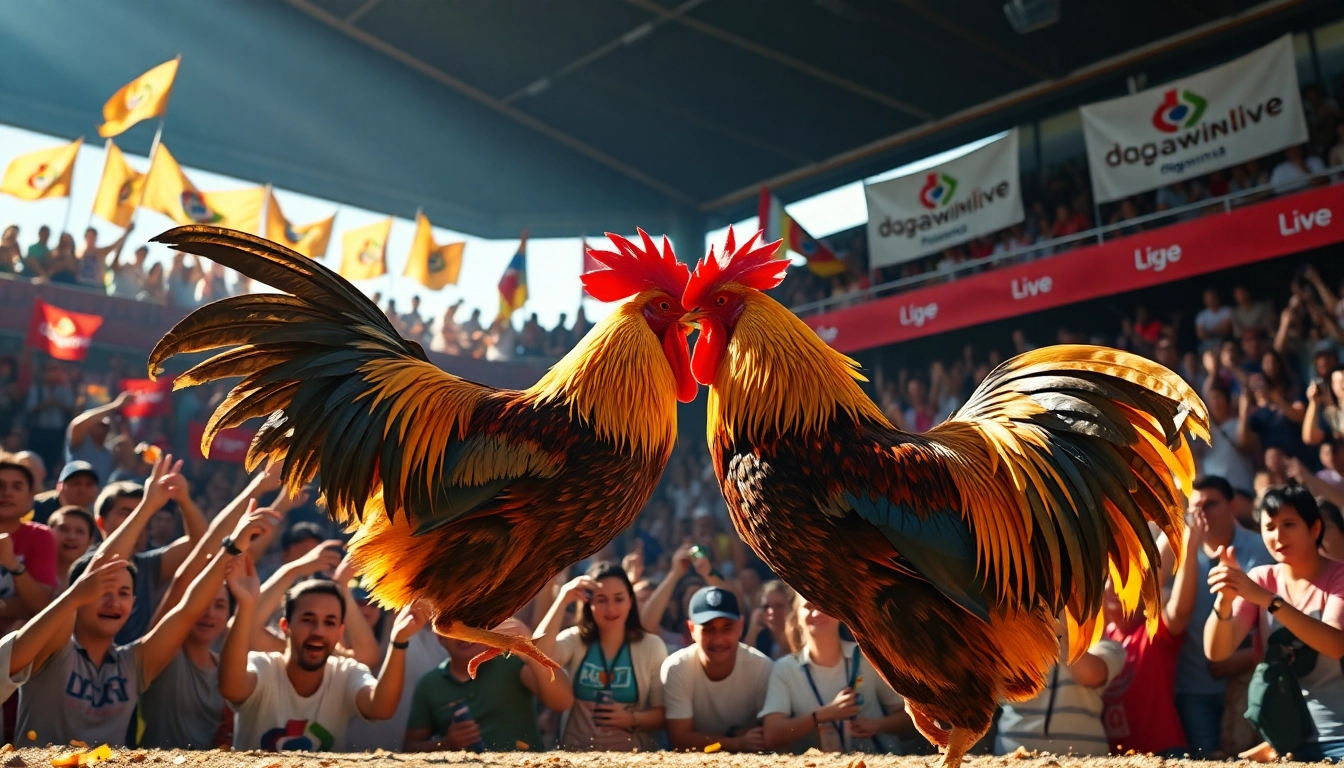 Live chicken fighting event at dagawin.live, showcasing intense competition and excitement.