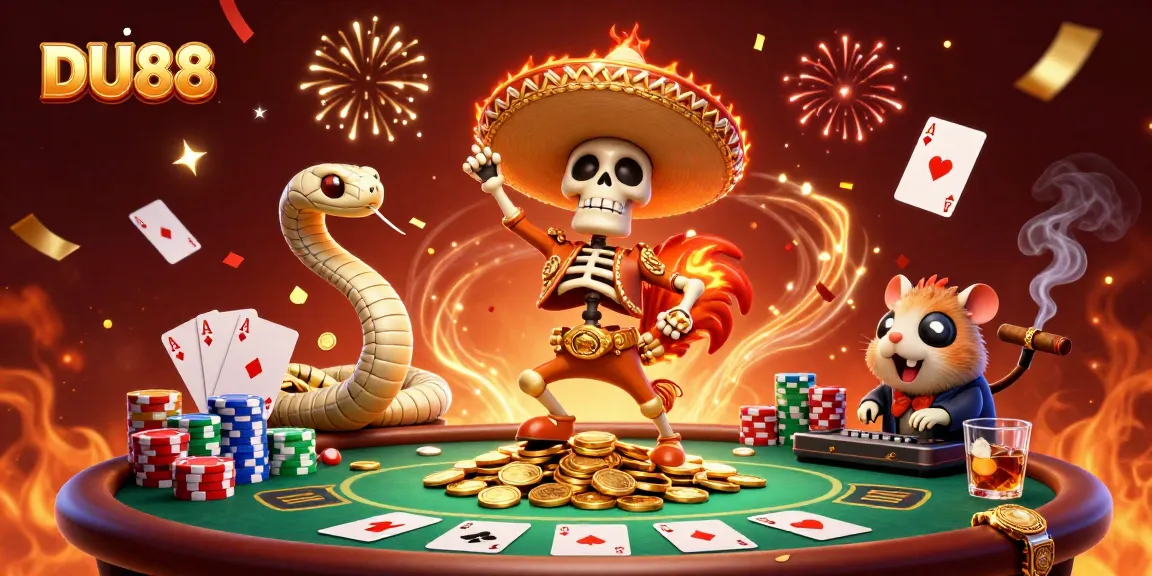 Experience DU88's thrilling gaming with vibrant characters celebrating on golden coins.