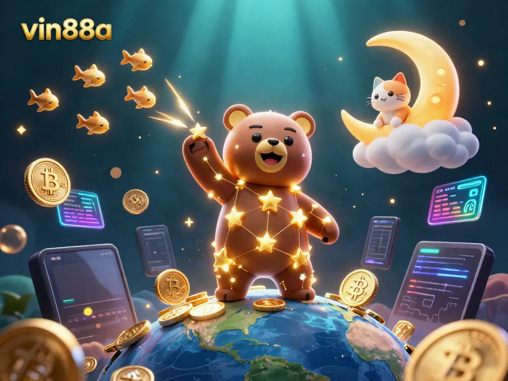 Experience excitement at vin88a with a constellation bear scooping gold, reflecting vibrant casino vibes.