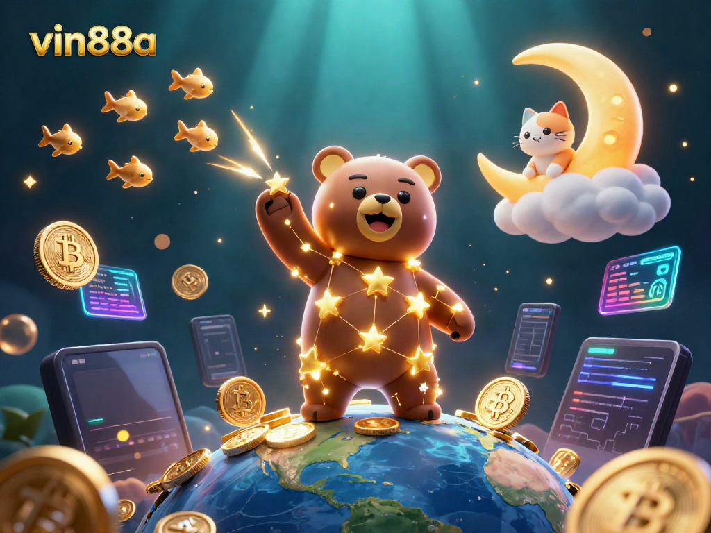Experience excitement at vin88a with a constellation bear scooping gold, reflecting vibrant casino vibes.