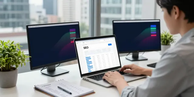 SEO strategist focusing on instant indexing strategies in a modern workspace.