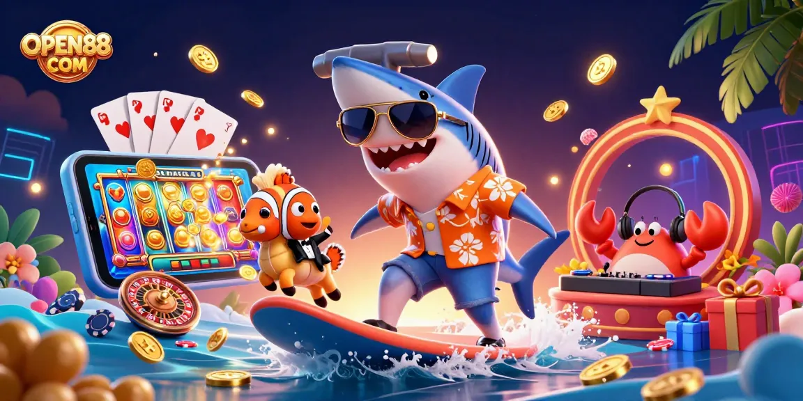 Win big with OPEN88 COM in an exciting 3D casino adventure featuring vibrant characters and gaming elements.