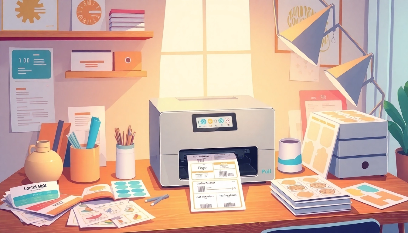 A state-of-the-art label printer generating vibrant labels at a stylish desk.