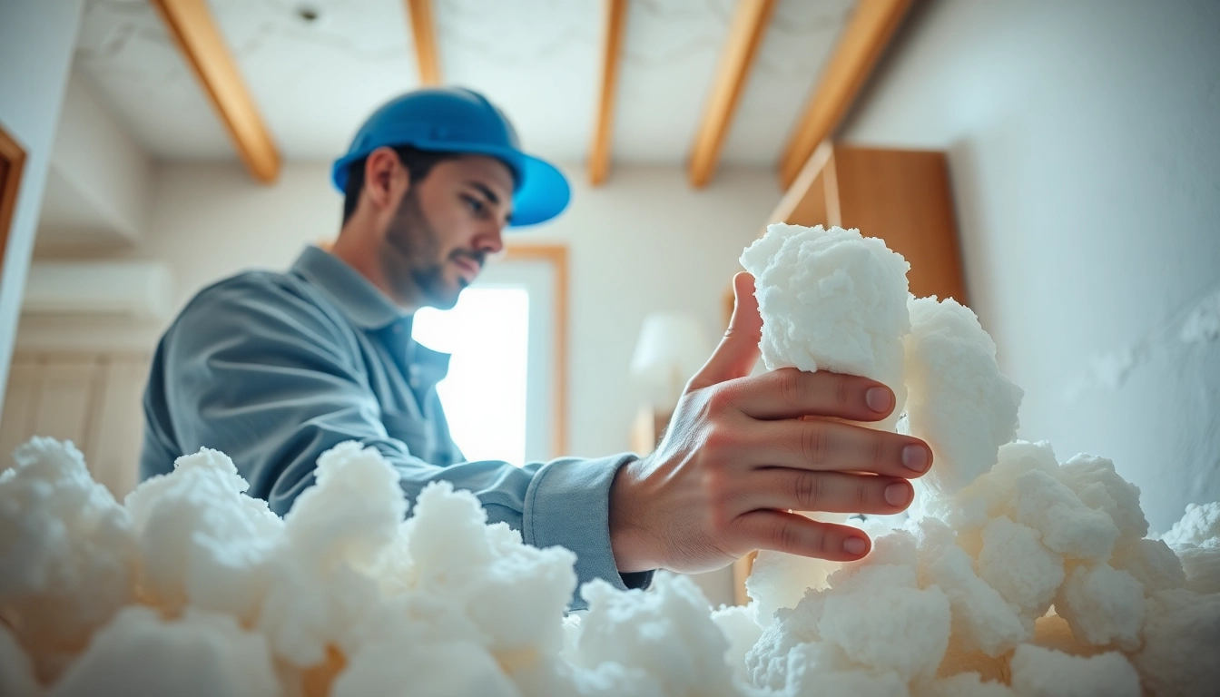 Contractor providing spray foam removal advice amidst the debris of spray foam insulation.