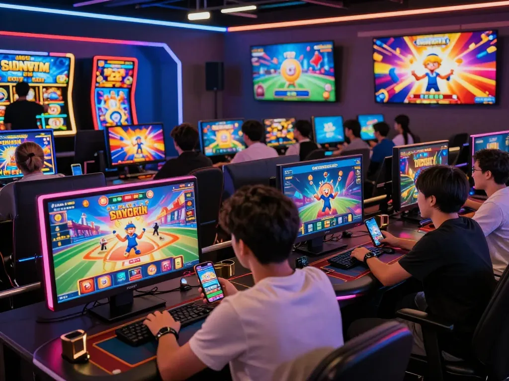 Exciting Sunwin gaming experience with players engaged in vibrant online games.