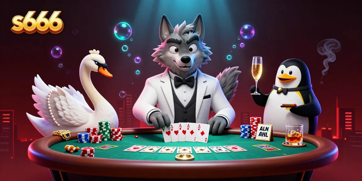 Experience excitement with s666 at an ultra-detailed casino scene featuring a debonair wolf and friends.