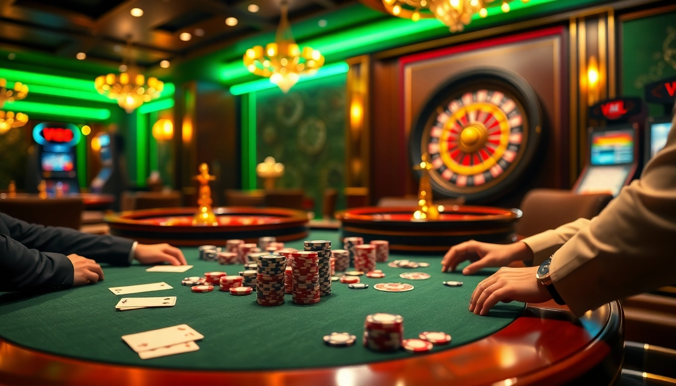 Players enjoying a thrilling poker game and roulette at the luxurious w88 casino.