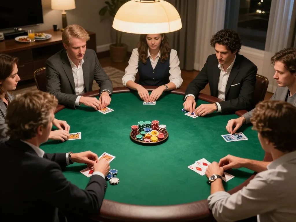 Players engaging in a thrilling poker game at home, highlighting open88 strategies for a winning experience.