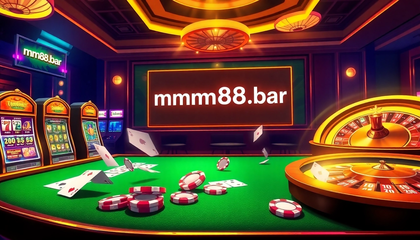 Players enjoying an exciting gaming experience at https://mm88.bar/ with vibrant casino elements in a luxurious setting.
