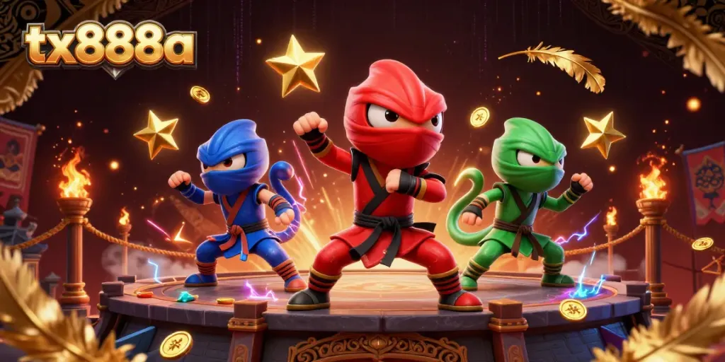 Engage with exciting games at tx888a featuring dynamic 3D ninja chameleons in action.