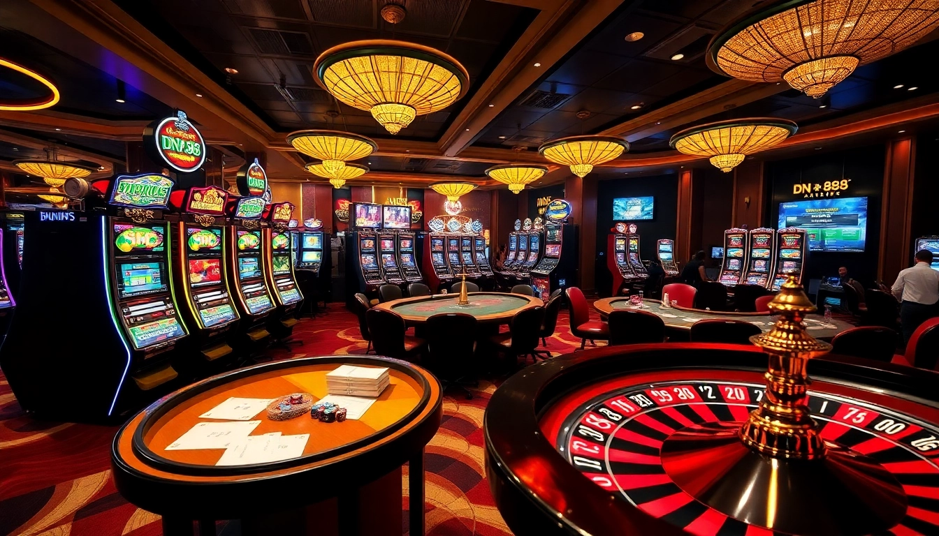 Experience the excitement of gambling at DN 88 with vibrant casino tables and players.