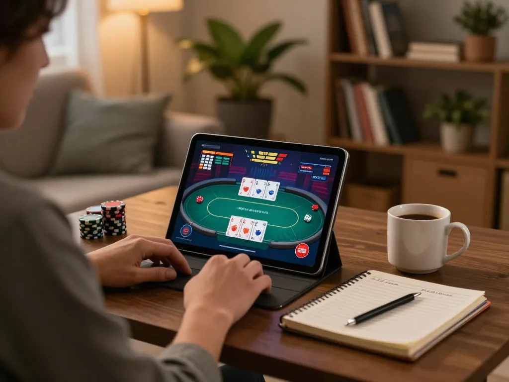 Engaging online poker gameplay on tx666.co.com showcased in a cozy home setting with strategic elements
