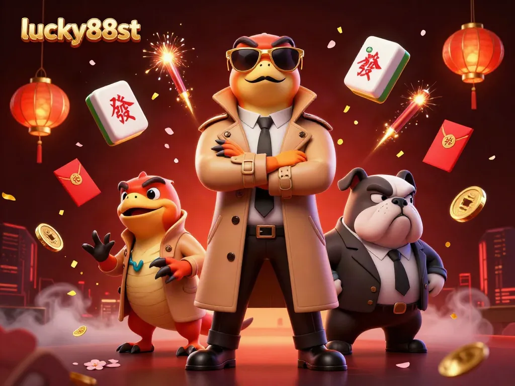 Experience the excitement of lucky88st with raptors in a trench coat entering a VIP casino.
