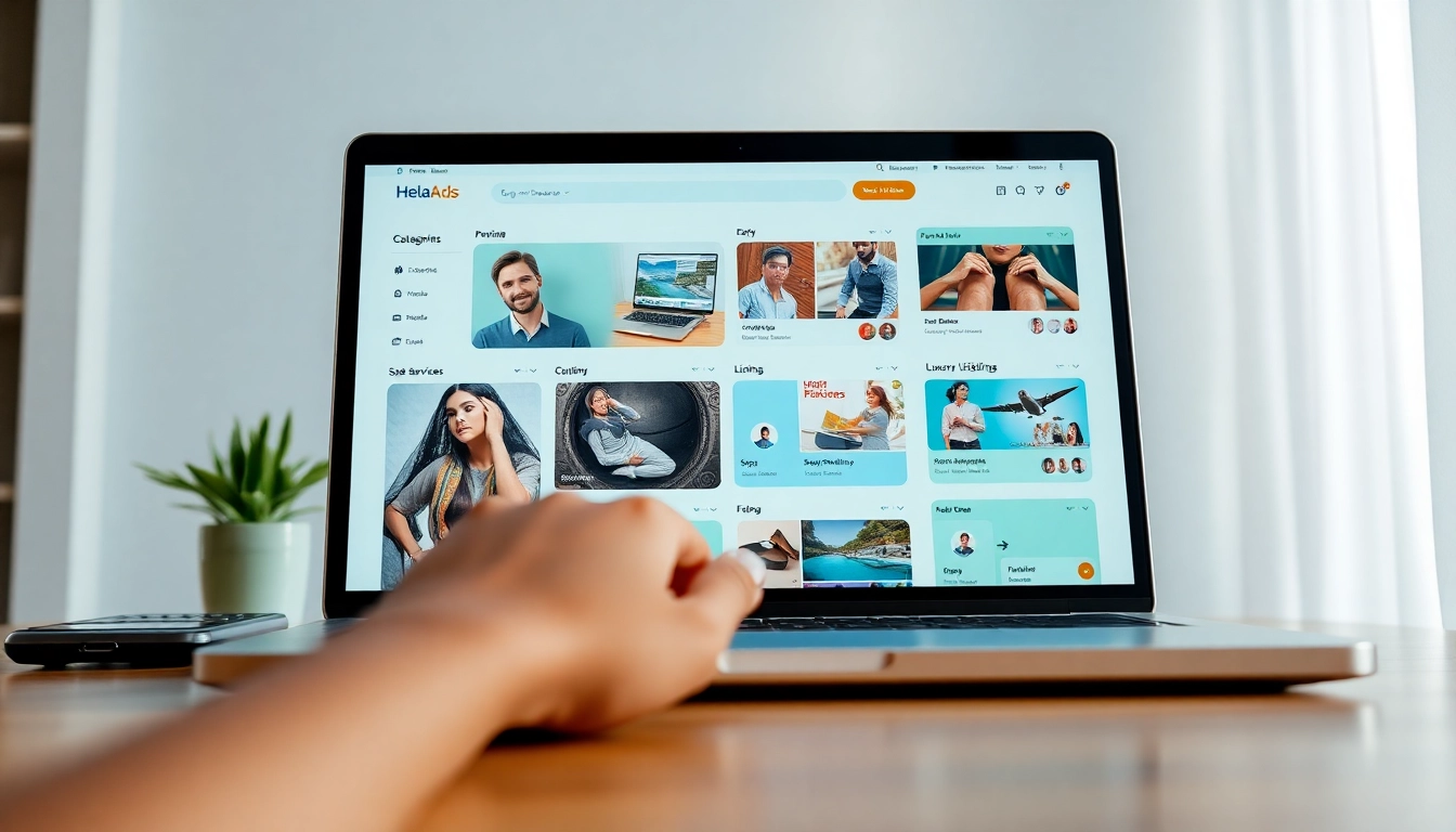 Hela Ads digital advertising platform interface showcasing personal and spa ads.