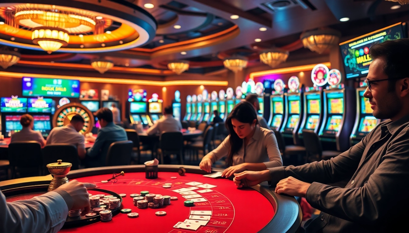 A dynamic poker scene with players and vibrant gambling details, showcasing the thrill of gaming at https://bet888.solutions/. Enjoy the excitement!