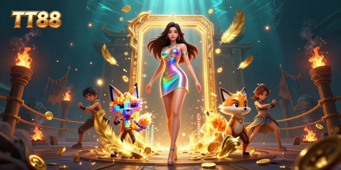 Experience exhilarating gaming at TT88 with vibrant, 3D promotional art showcasing immersive casino elements.