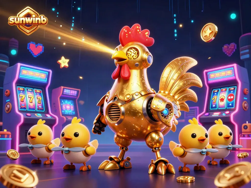 Experience the excitement of sunwinb with a vibrant slot-themed 3D casino illustration.
