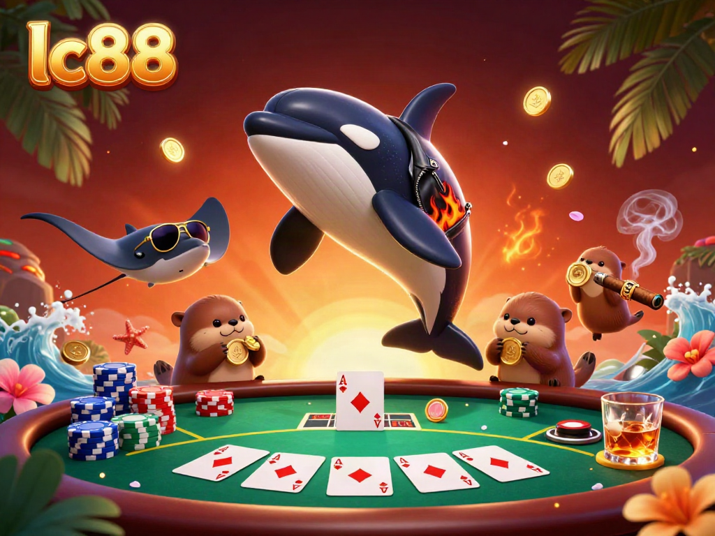 Engage in exciting poker adventures with lc88 featuring dynamic cartoon characters and vibrant casino elements.