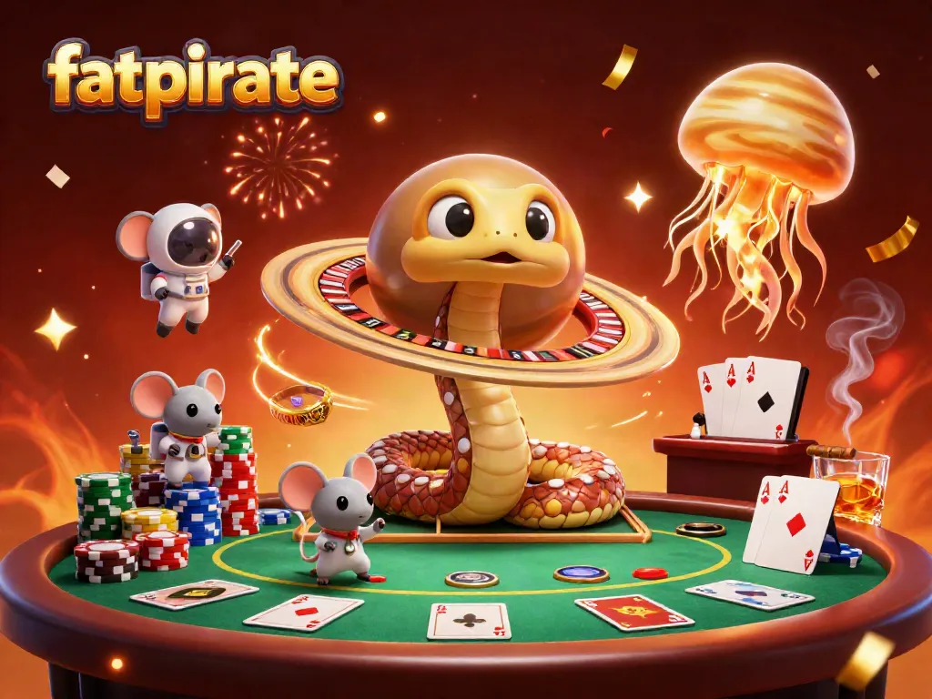 Bet and win in fatpirate as astronaut mice gamble at a cosmic roulette with vibrant gaming elements.
