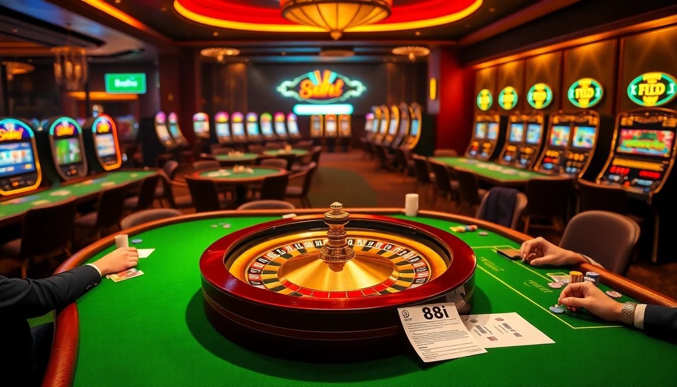 Experience the thrill of gambling with the 88i roulette wheel and excited players in a dazzling casino.