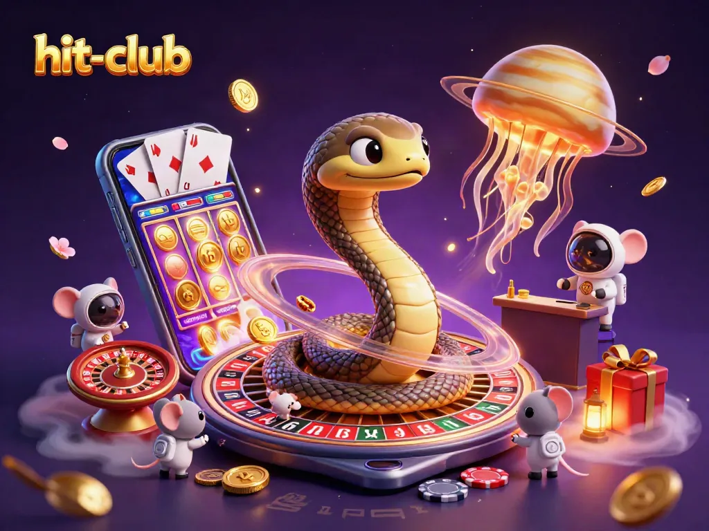 Experience thrilling gameplay with hit-club, featuring a cosmic snake and astronaut mice betting on roulette rings.