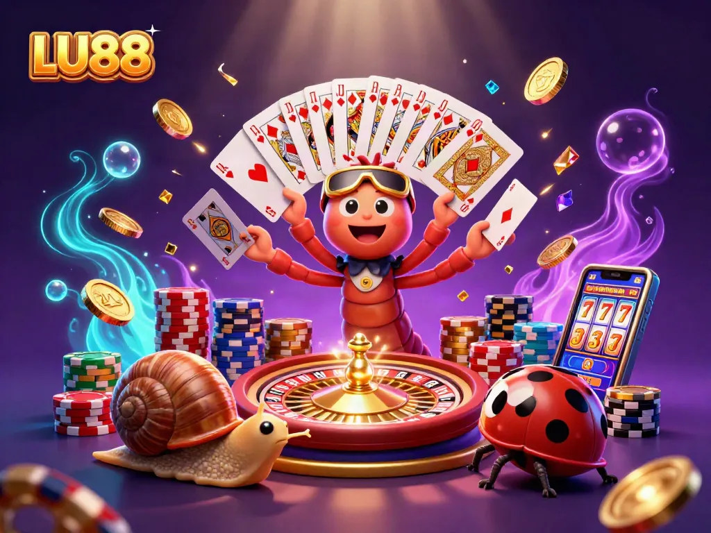 LU88 introduces thrilling gambling action featuring a millipede dealer and high-roller snail amidst dynamic gaming elements.