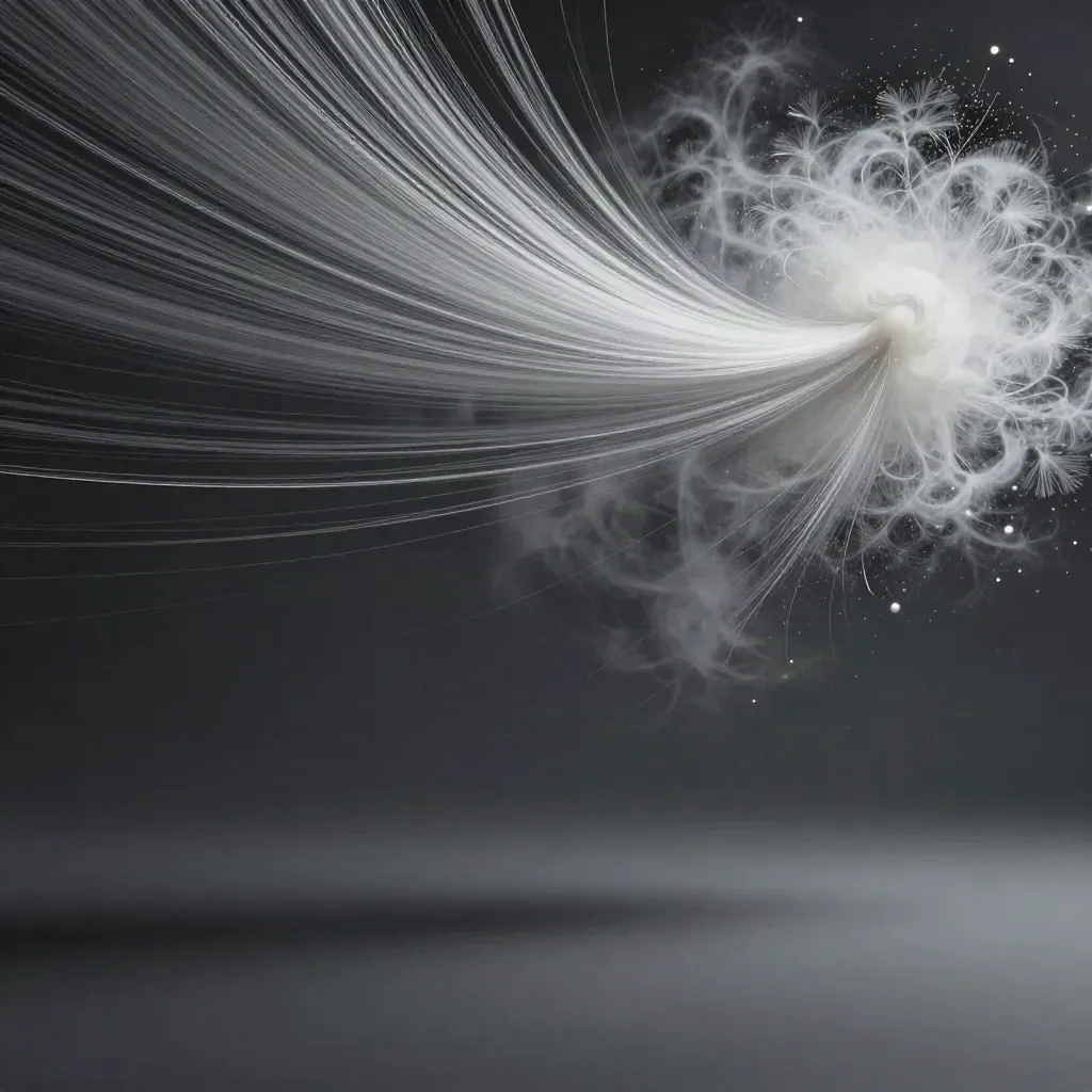 Silver light filaments converge into a soft bloom in dark graphite haze.