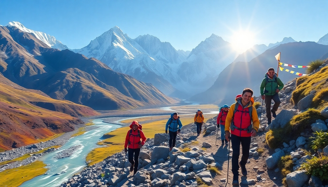 Everest base camp trek packages showcasing trekkers against Mt. Everest backdrop.