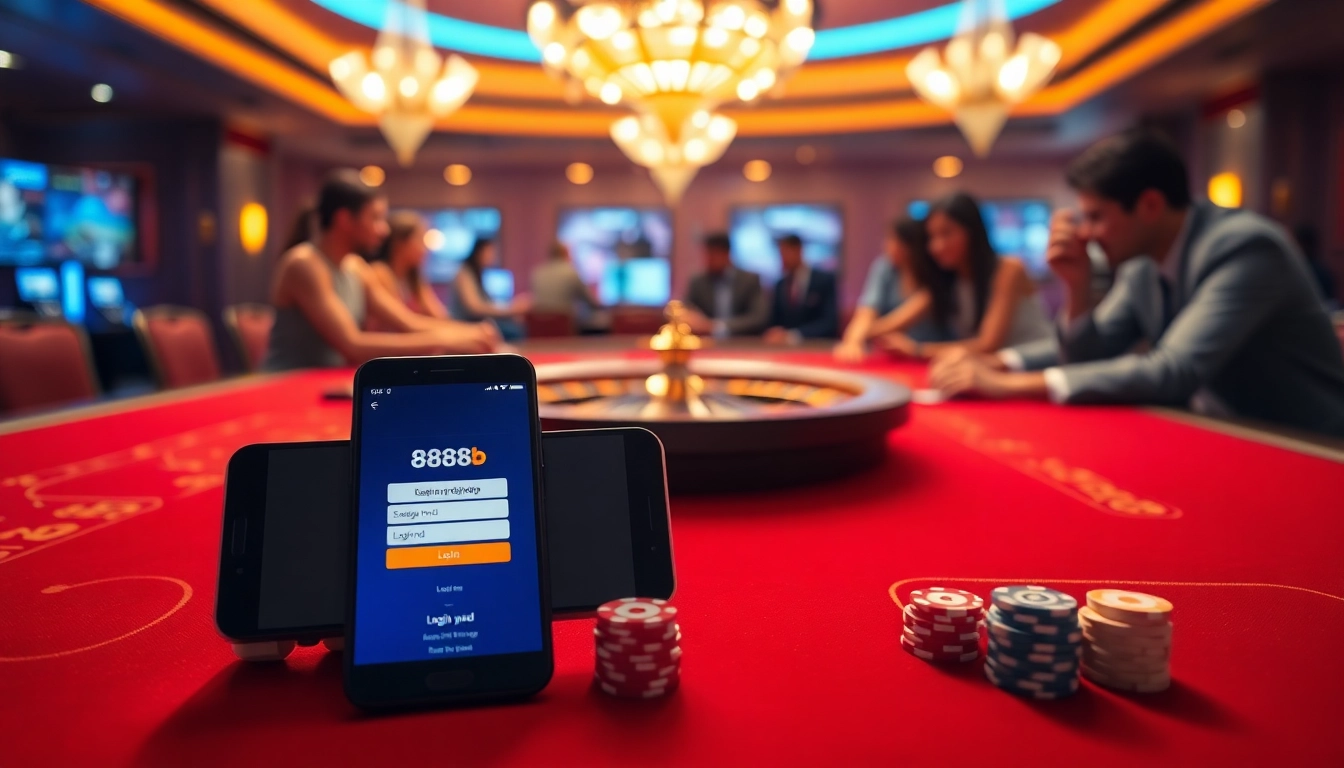 Excitement of gambling with 'đăng nhập 888b' on a luxury casino table featuring poker chips and roulette.