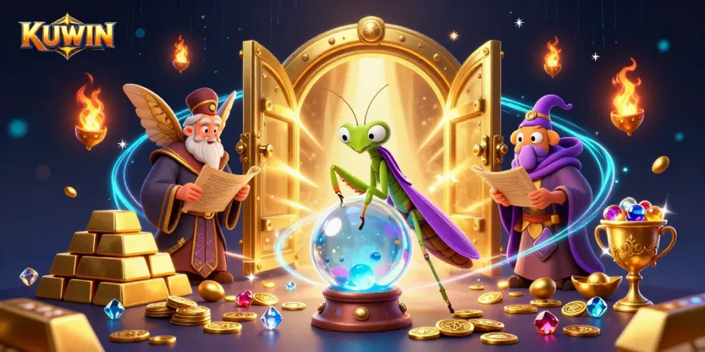 Engage in thrilling games at KUWIN's vibrant casino featuring mystical fortune teller characters.