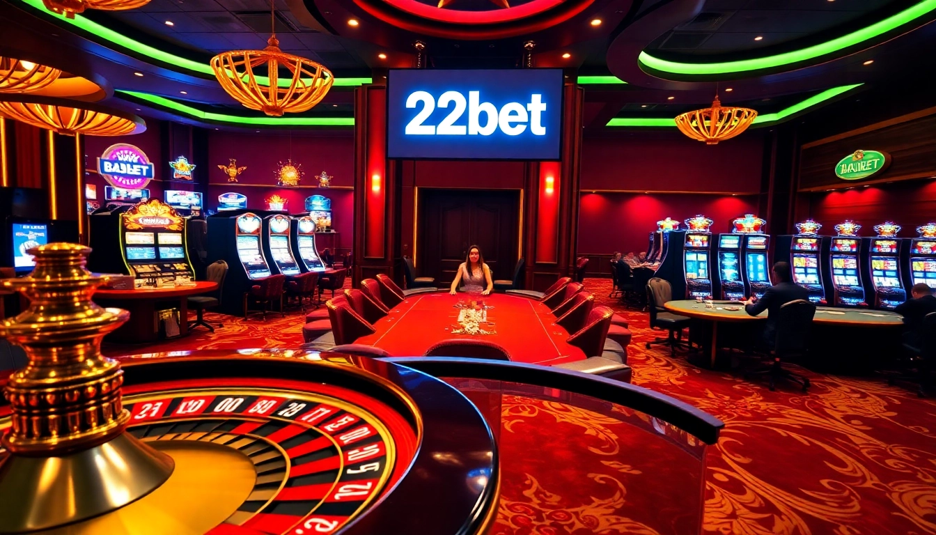 Experience the thrill of 22bet casino with lively tables, slot machines, and betting action.