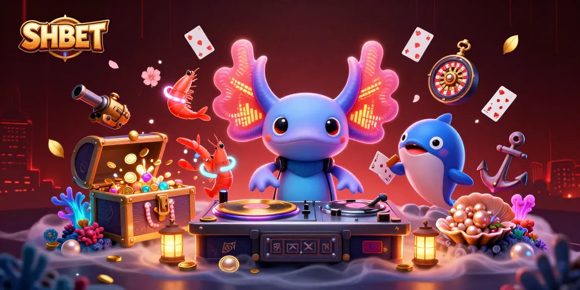 Experience vibrant gaming action at SHBET with a neon DJ and lively underwater elements.