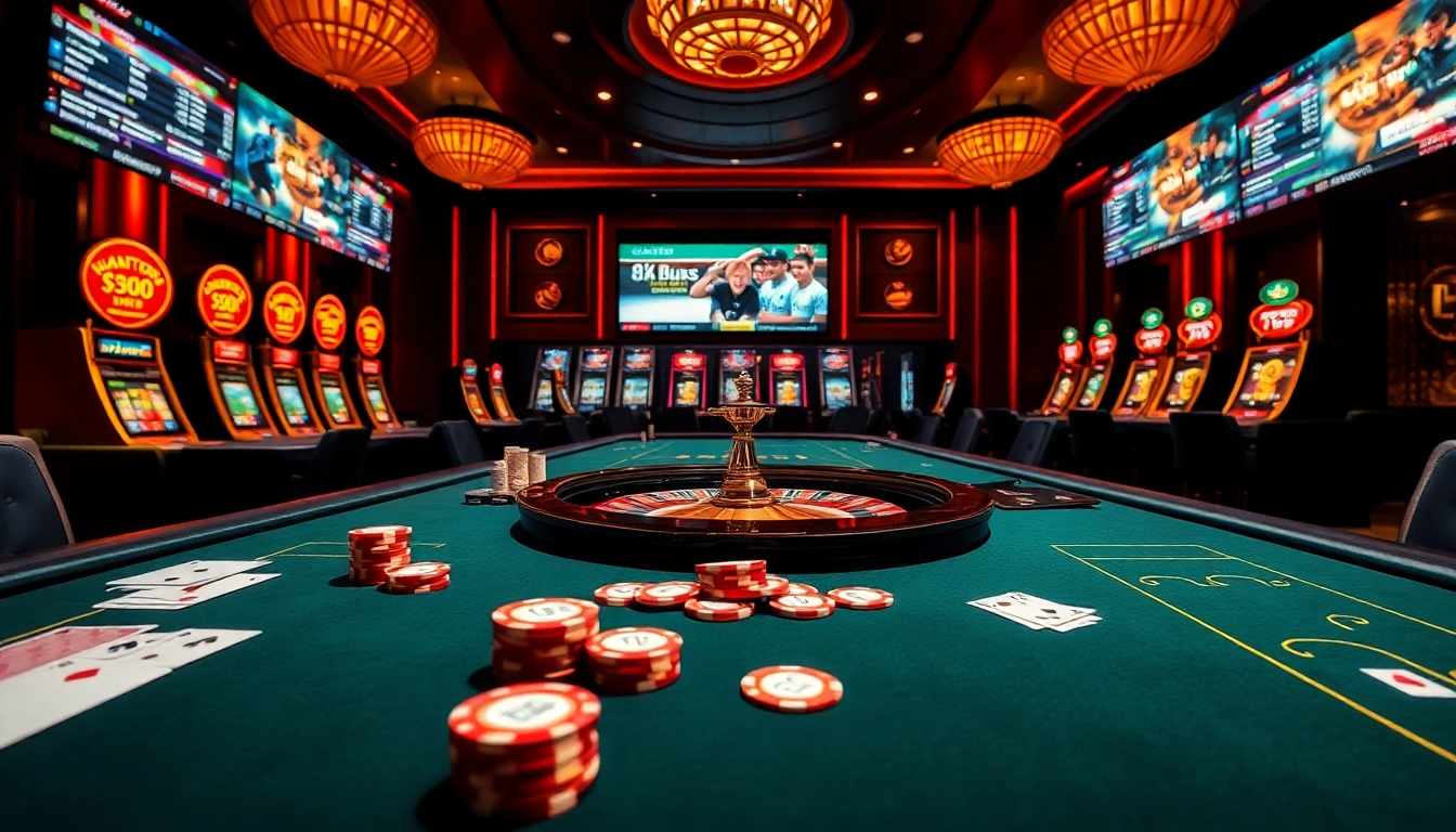 Experience the excitement of 8k bet with luxurious casino tables and vibrant slot machines.