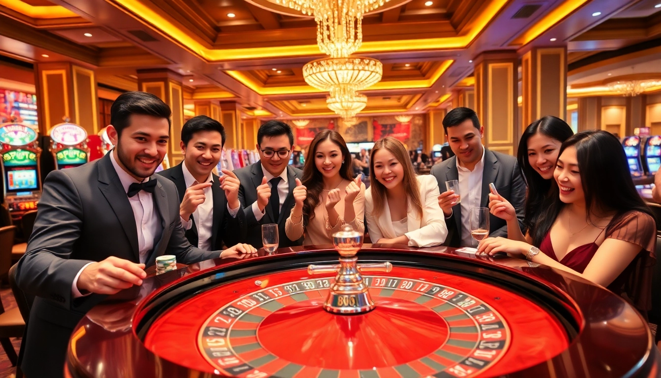 Players engaging in an exhilarating U888 roulette game amidst a luxurious casino setting.